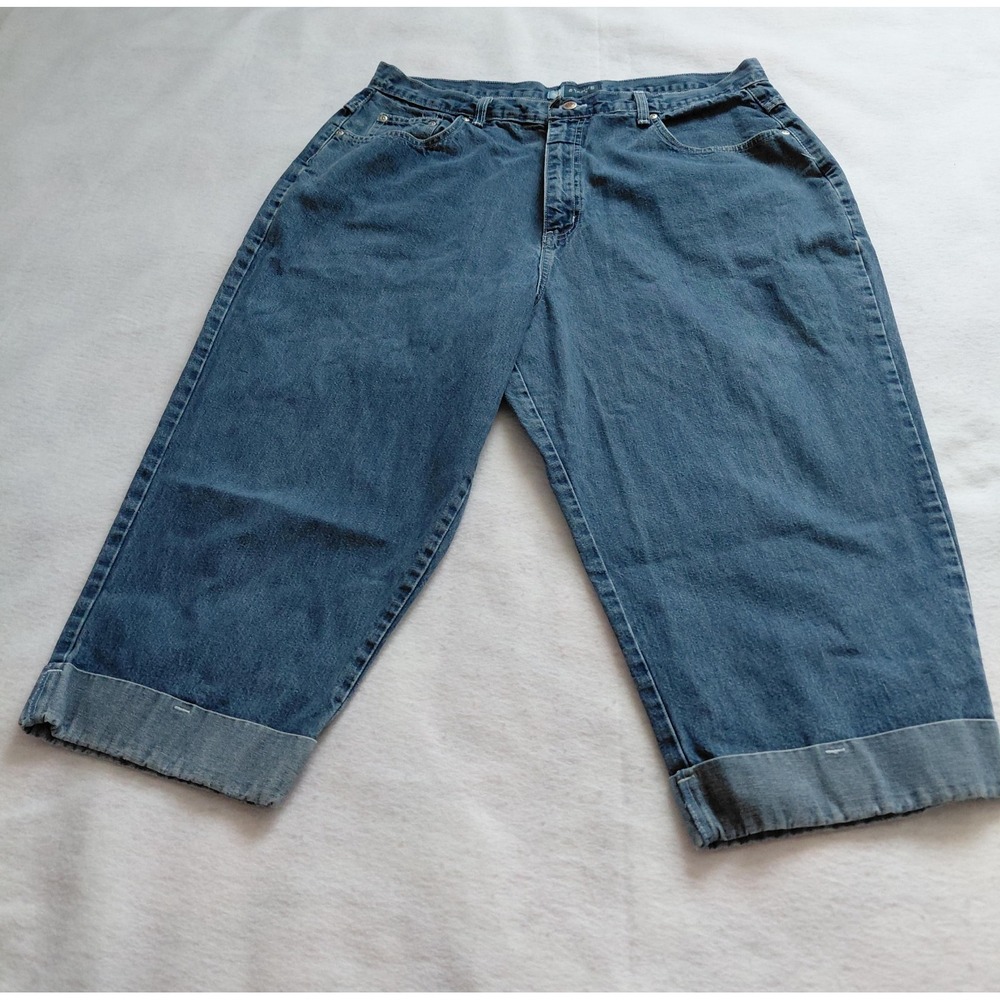 Avenue Blues Womens Capri Denim Jeans Size 22 Blue Cuffed High Rise Wide Leg